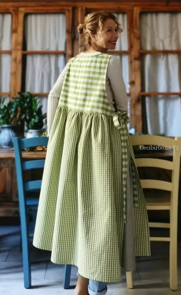 Grembiule da cucina per donna in cotone a quadri verdi (Ref. 397) grembiule donna tessuti moderni