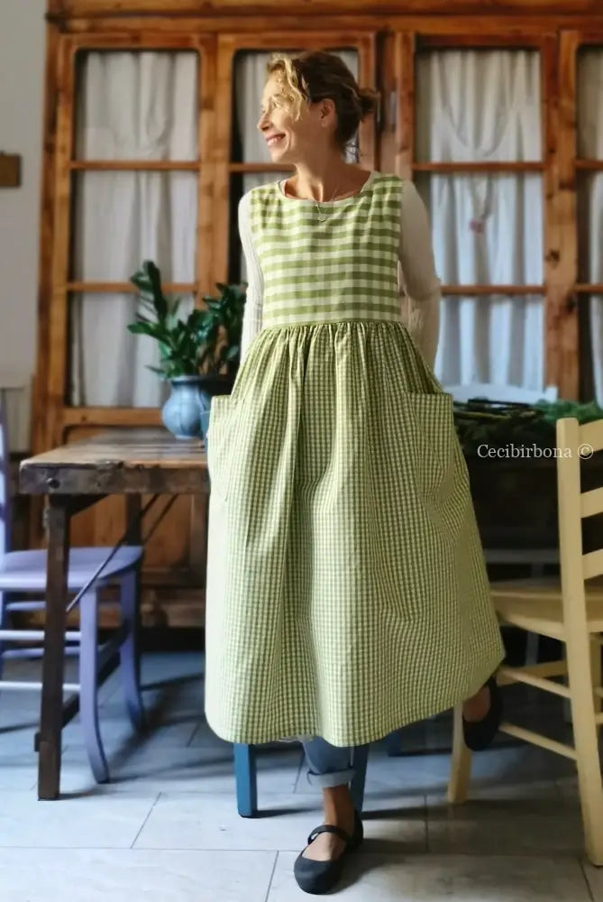 Grembiule da cucina per donna in cotone a quadri verdi (Ref. 397) grembiule donna tessuti moderni