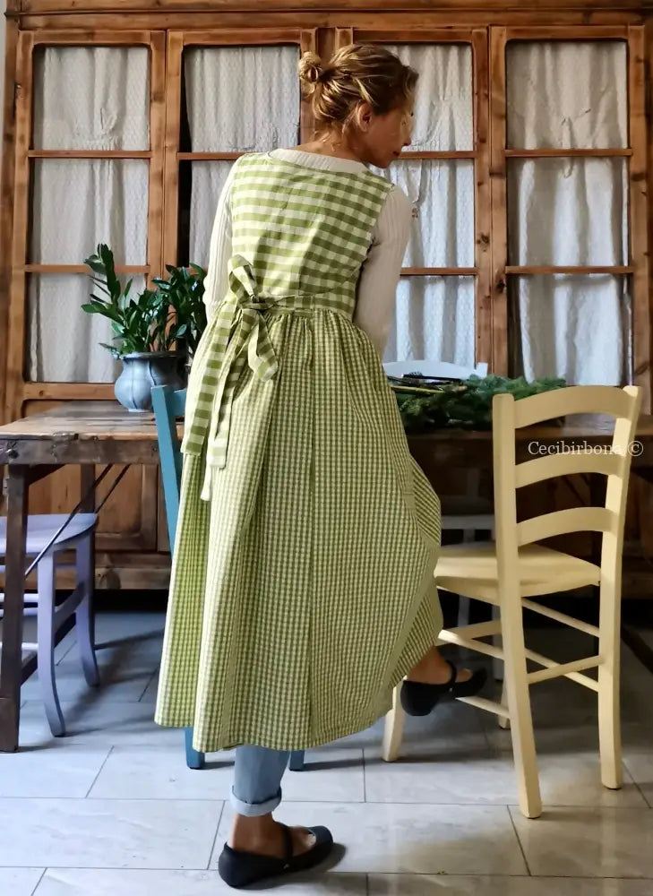 Grembiule da cucina per donna in cotone a quadri verdi (Ref. 397) grembiule donna tessuti moderni