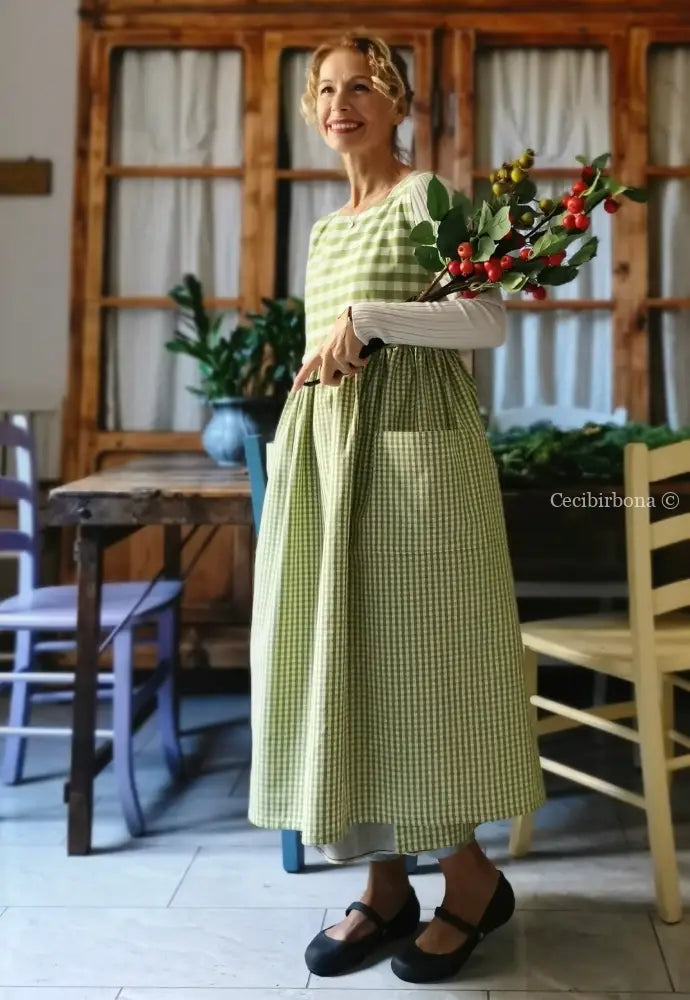 Grembiule da cucina per donna in cotone a quadri verdi (Ref. 397) grembiule donna tessuti moderni