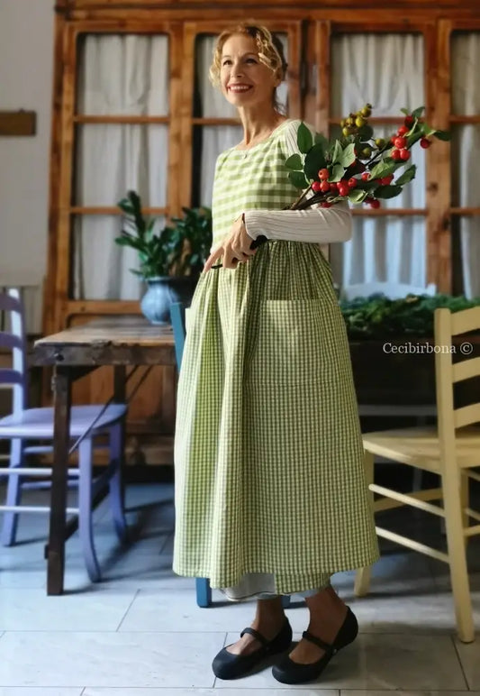 Grembiule da cucina per donna in cotone a quadri verdi (Ref. 397) grembiule donna tessuti moderni