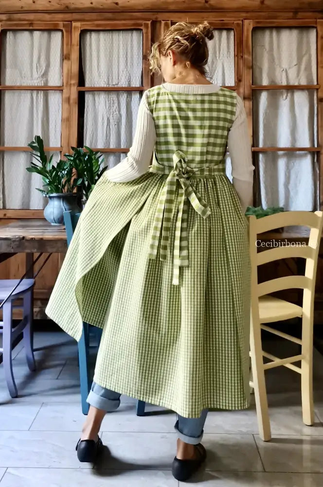 Grembiule da cucina per donna in cotone a quadri verdi (Ref. 397) grembiule donna tessuti moderni