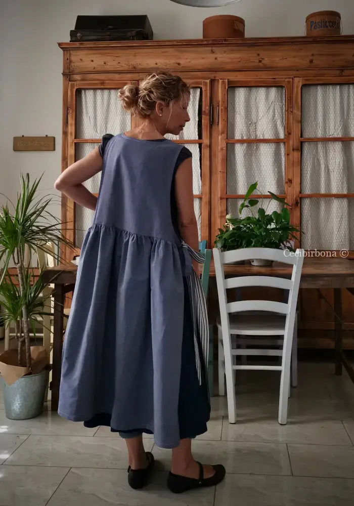 Grembiule da cucina per donna in cotone a righe blu patchwork (Ref. 405) grembiule donna tessuti moderni