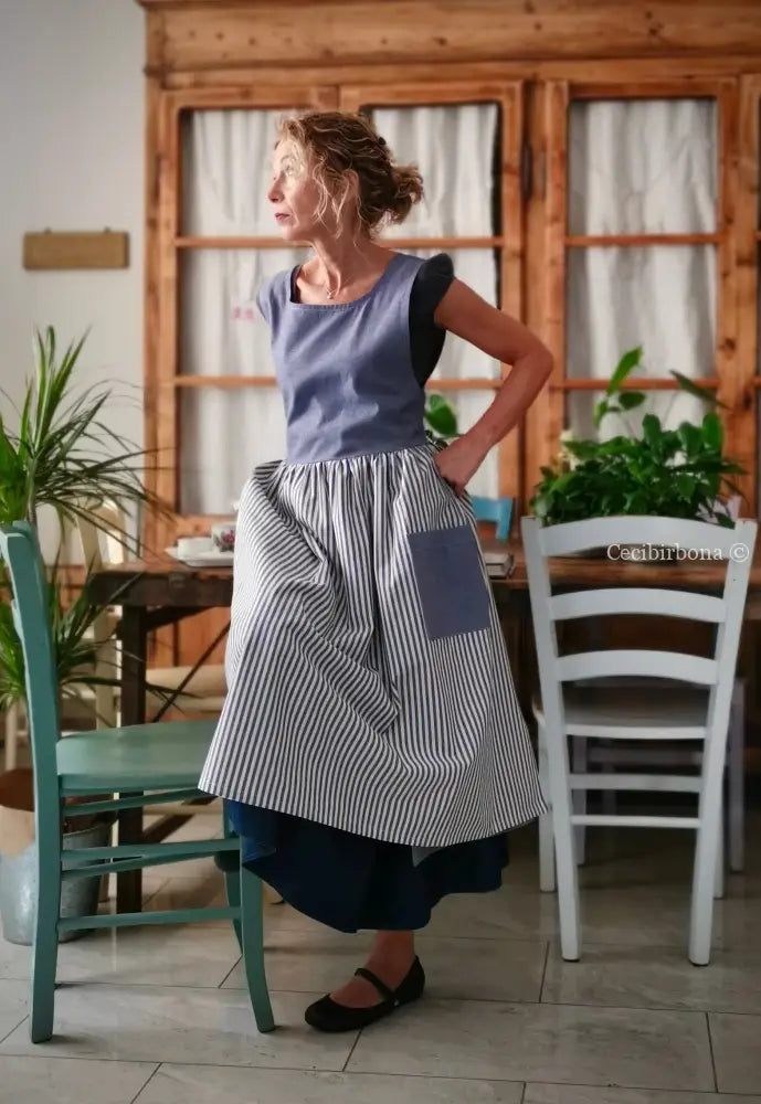 Grembiule da cucina per donna in cotone a righe blu patchwork (Ref. 405) grembiule donna tessuti moderni