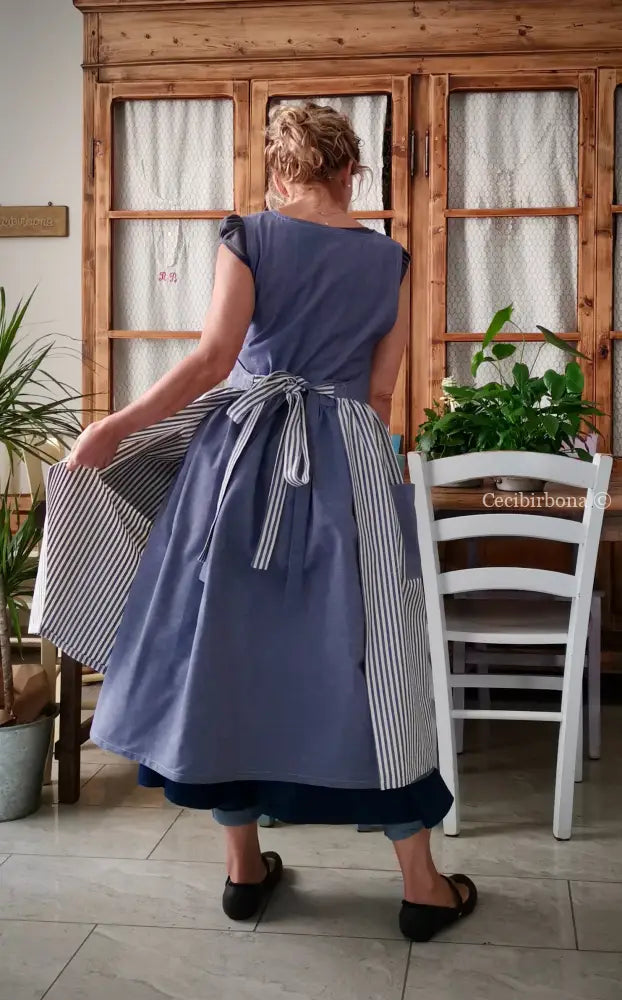 Grembiule da cucina per donna in cotone a righe blu patchwork (Ref. 405) grembiule donna tessuti moderni