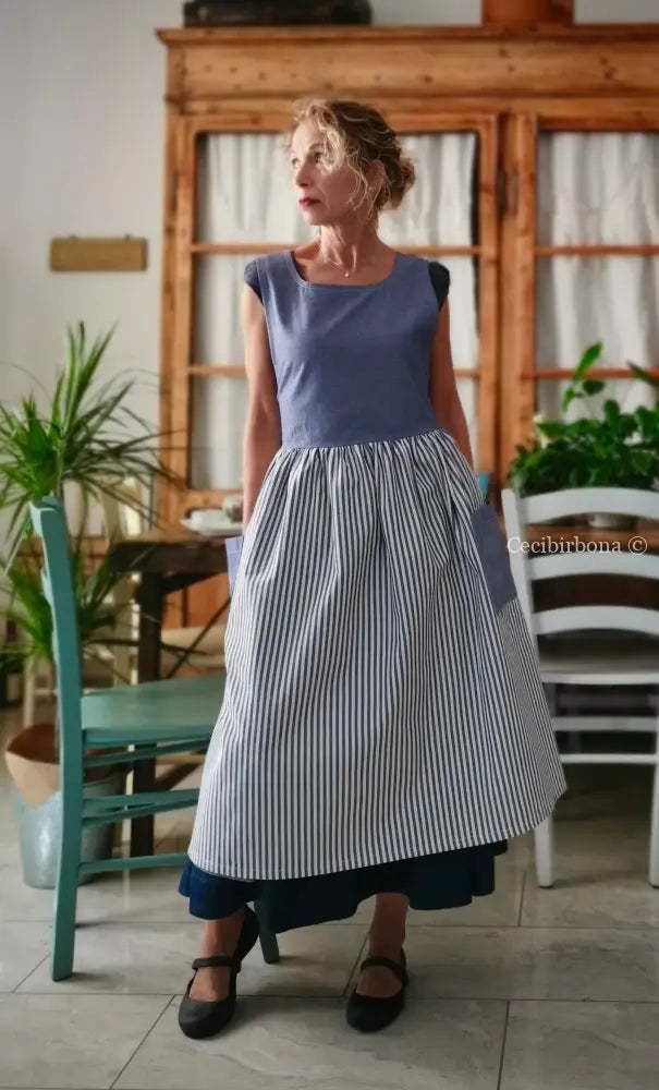 Grembiule da cucina per donna in cotone a righe blu patchwork (Ref. 405) grembiule donna tessuti moderni