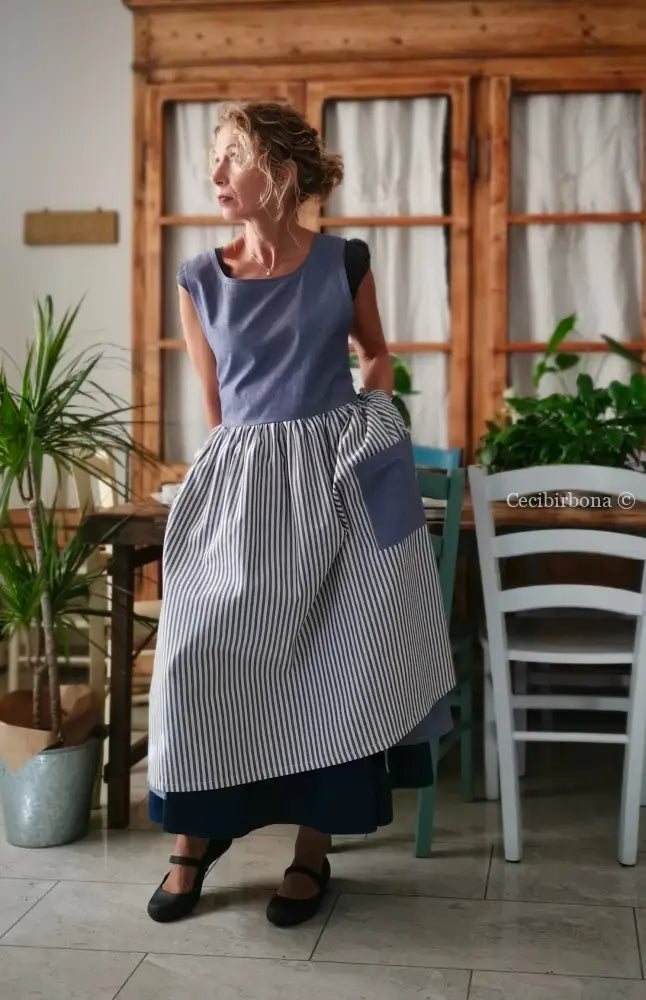 Grembiule da cucina per donna in cotone a righe blu patchwork (Ref. 405) grembiule donna tessuti moderni