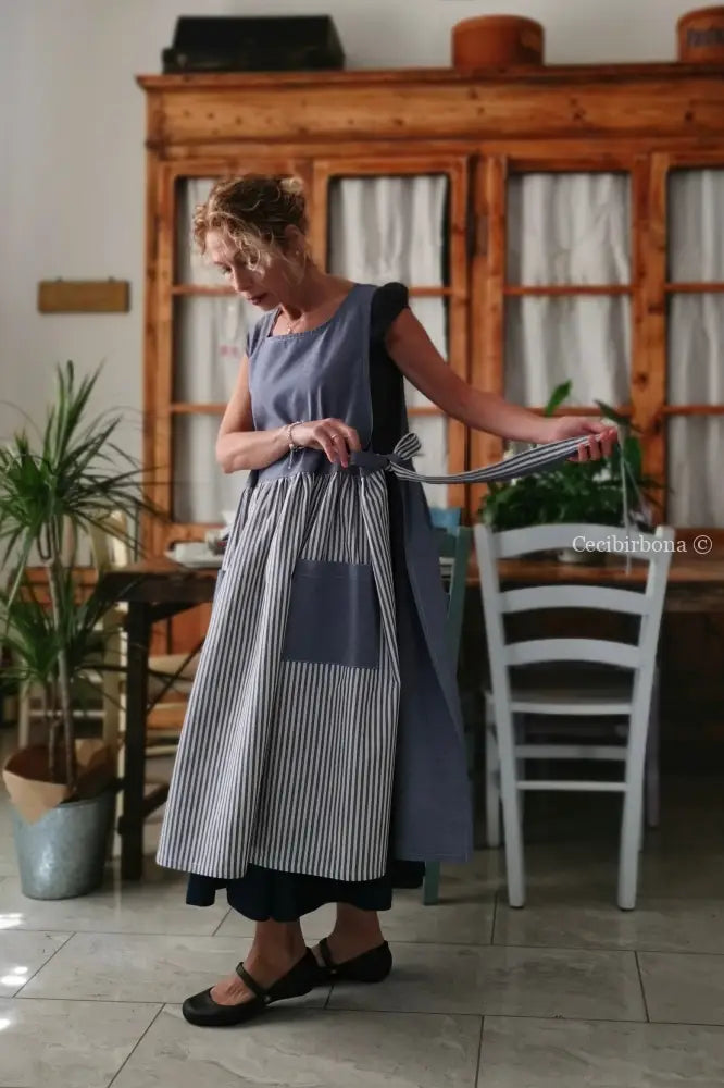 Grembiule da cucina per donna in cotone a righe blu patchwork (Ref. 405) grembiule donna tessuti moderni