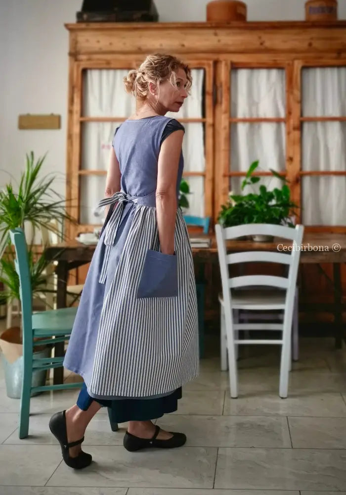 Grembiule da cucina per donna in cotone a righe blu patchwork (Ref. 405) grembiule donna tessuti moderni
