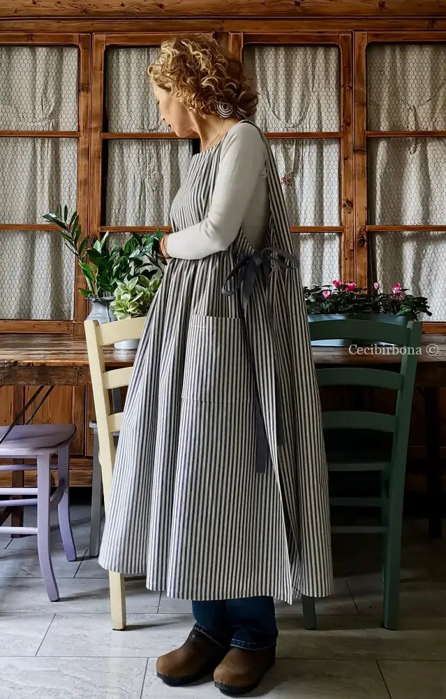 Grembiule da cucina per donna in cotone a righe blu (Ref. 88) grembiule donna tessuti moderni