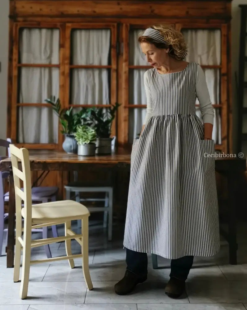 Grembiule da cucina per donna in cotone a righe blu (Ref. 88) grembiule donna tessuti moderni