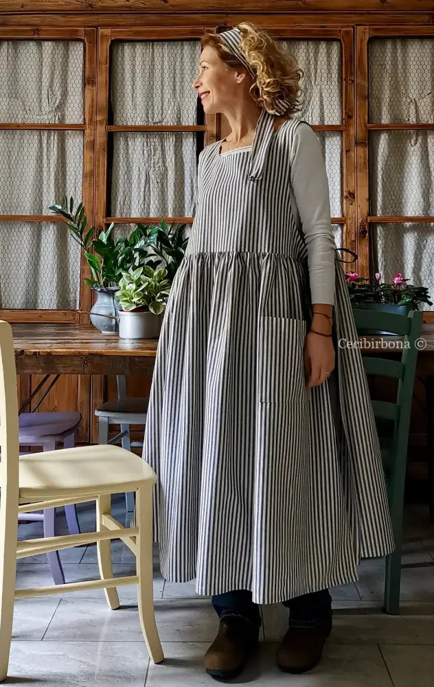 Grembiule da cucina per donna in cotone a righe blu (Ref. 88) grembiule donna tessuti moderni