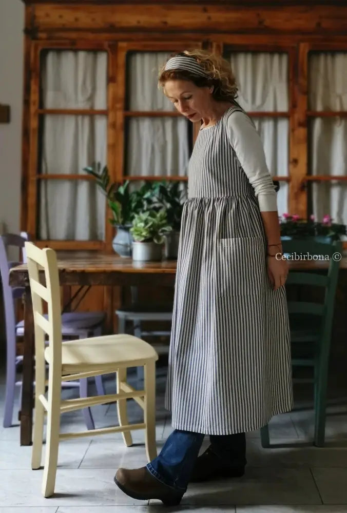 Grembiule da cucina per donna in cotone a righe blu (Ref. 88) grembiule donna tessuti moderni