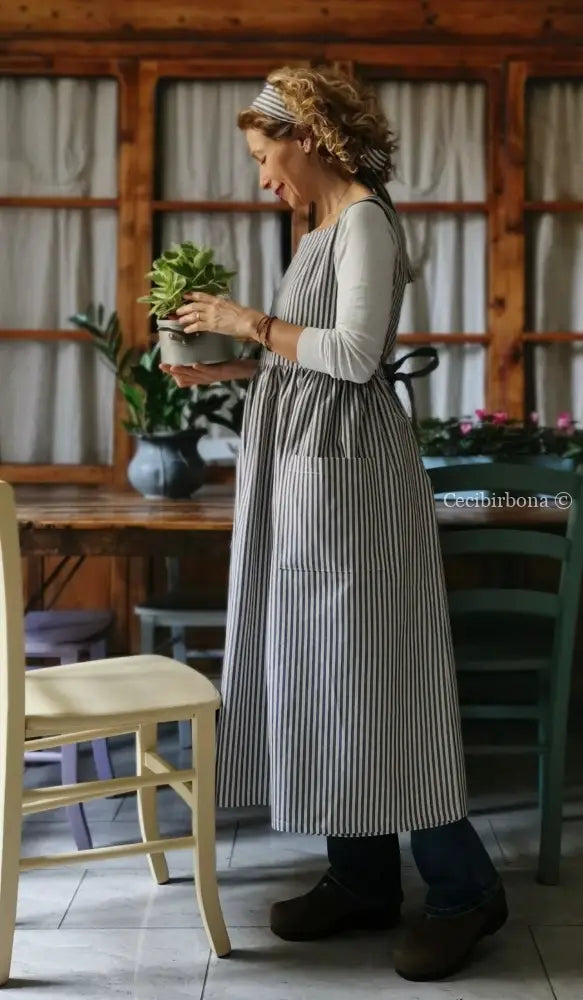 Grembiule da cucina per donna in cotone a righe blu (Ref. 88) grembiule donna tessuti moderni