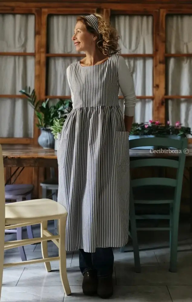 Grembiule da cucina per donna in cotone a righe blu (Ref. 88) grembiule donna tessuti moderni