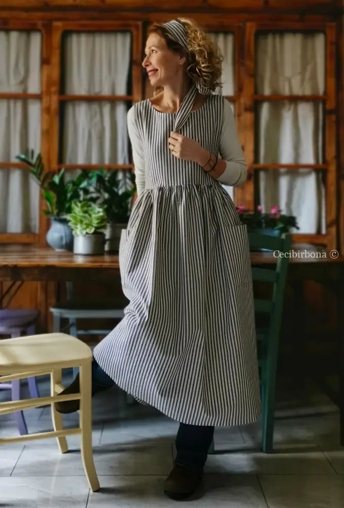 Grembiule da cucina per donna in cotone a righe blu (Ref. 88) grembiule donna tessuti moderni