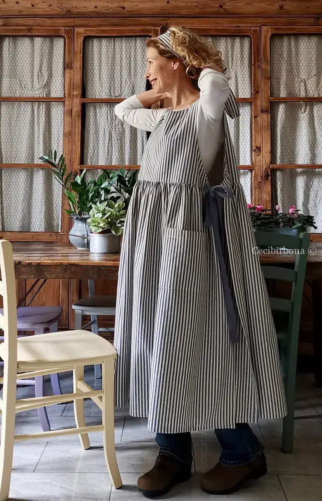 Grembiule da cucina per donna in cotone a righe blu (Ref. 88) grembiule donna tessuti moderni