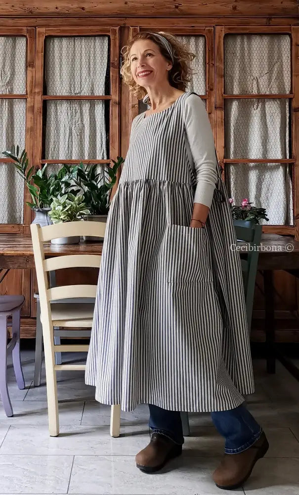 Grembiule da cucina per donna in cotone a righe blu (Ref. 88) grembiule donna tessuti moderni