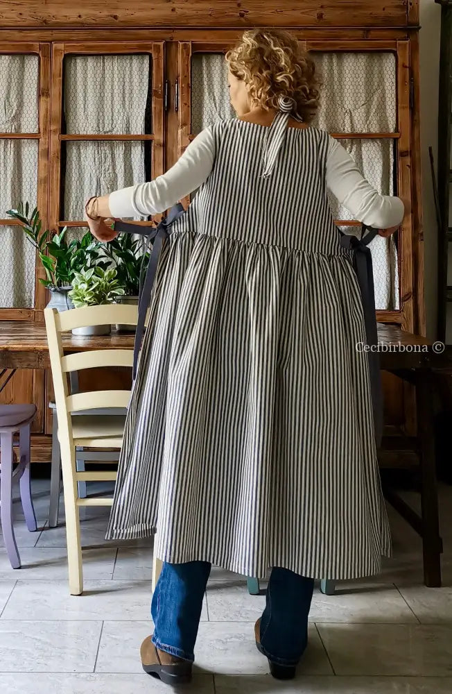 Grembiule da cucina per donna in cotone a righe blu (Ref. 88) grembiule donna tessuti moderni