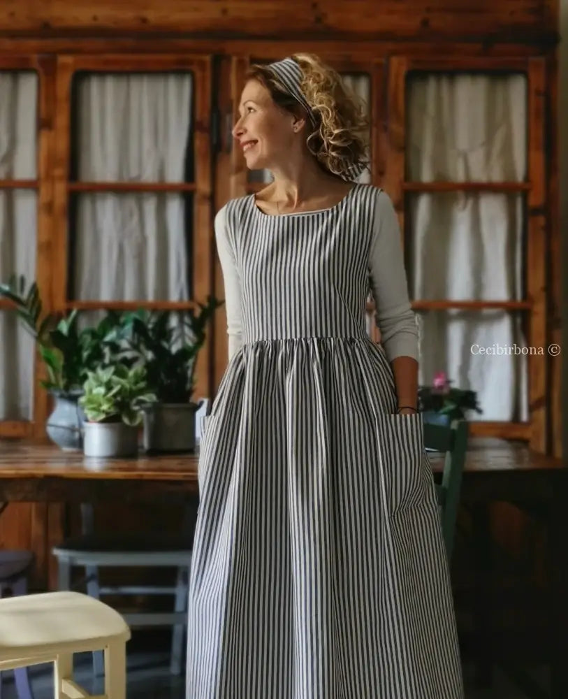 Grembiule da cucina per donna in cotone a righe blu (Ref. 88) grembiule donna tessuti moderni