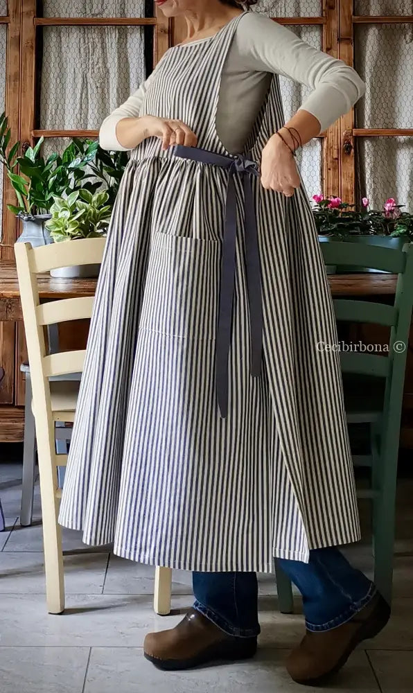 Grembiule da cucina per donna in cotone a righe blu (Ref. 88) grembiule donna tessuti moderni