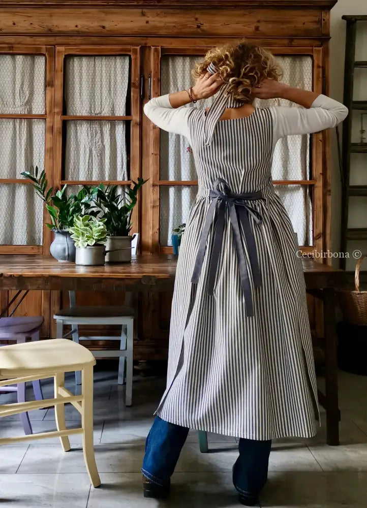Grembiule da cucina per donna in cotone a righe blu (Ref. 88) grembiule donna tessuti moderni