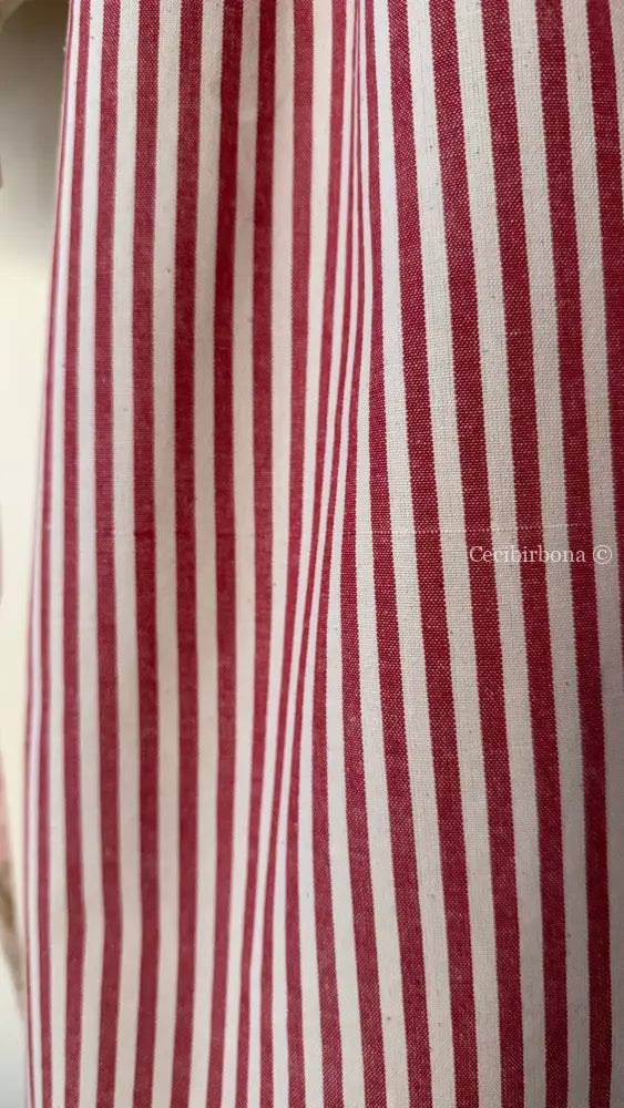 Grembiule da cucina per donna in cotone a righe rosso ciliegia con malfattura (Ref. 521/A) - grembiule donna tessuti