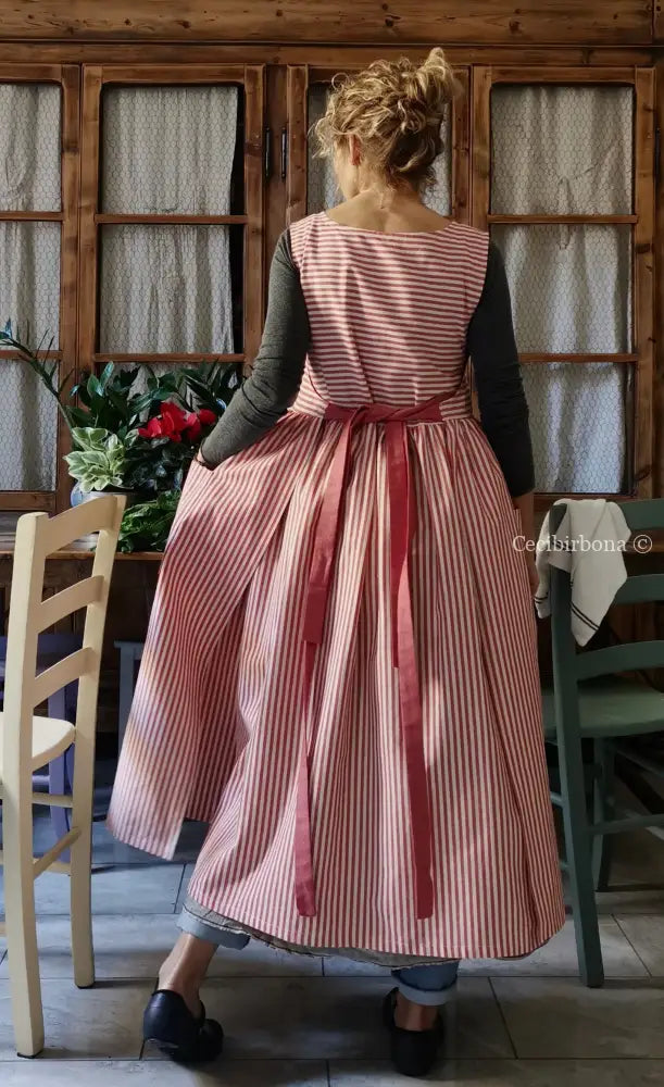 Grembiule da cucina per donna in cotone a righe rosso ciliegia (Ref. 91) grembiule donna tessuti moderni