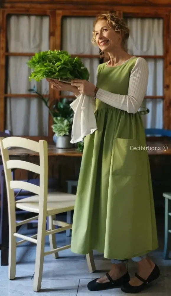 Grembiule da cucina per donna in cotone verde (Rif. 95) grembiule donna tessuti moderni