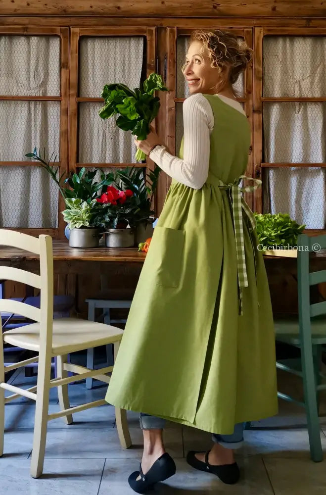 Grembiule da cucina per donna in cotone verde (Rif. 95) grembiule donna tessuti moderni