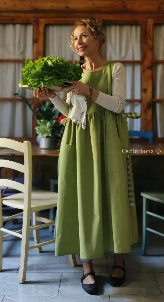 Grembiule da cucina per donna in cotone verde (Rif. 95) grembiule donna tessuti moderni
