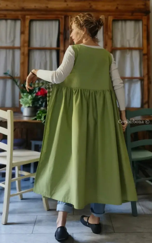 Grembiule da cucina per donna in cotone verde (Rif. 95) grembiule donna tessuti moderni