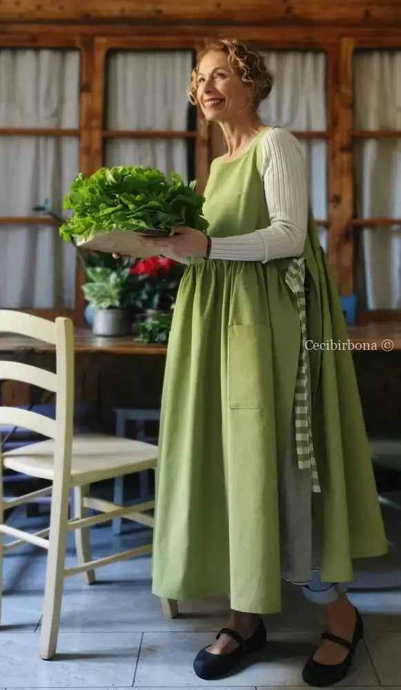 Grembiule da cucina per donna in cotone verde (Rif. 95) grembiule donna tessuti moderni