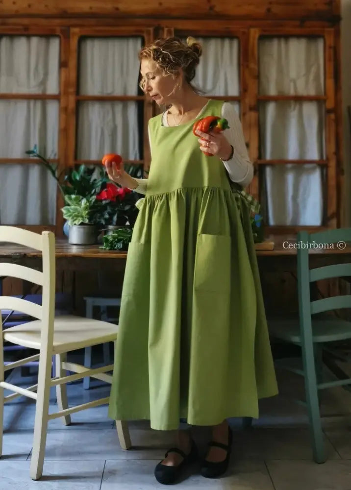Grembiule da cucina per donna in cotone verde (Rif. 95) grembiule donna tessuti moderni
