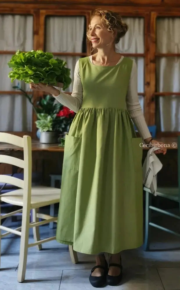 Grembiule da cucina per donna in cotone verde (Rif. 95) grembiule donna tessuti moderni