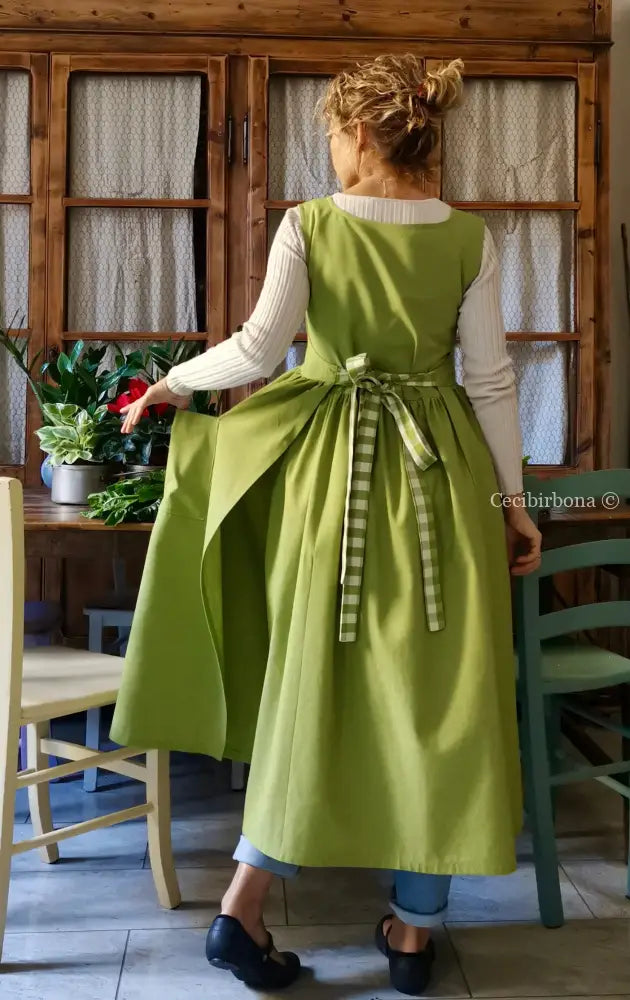 Grembiule da cucina per donna in cotone verde (Rif. 95) grembiule donna tessuti moderni