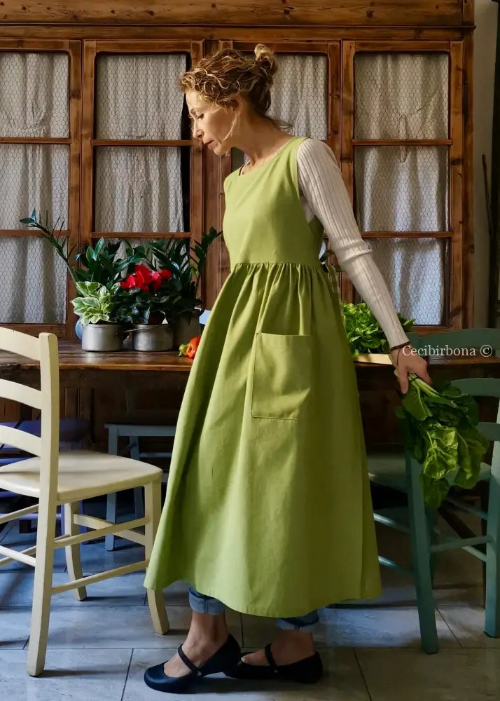Grembiule da cucina per donna in cotone verde (Rif. 95) grembiule donna tessuti moderni