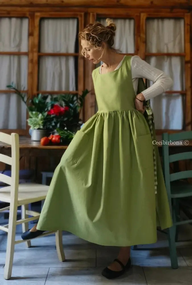 Grembiule da cucina per donna in cotone verde (Rif. 95) grembiule donna tessuti moderni