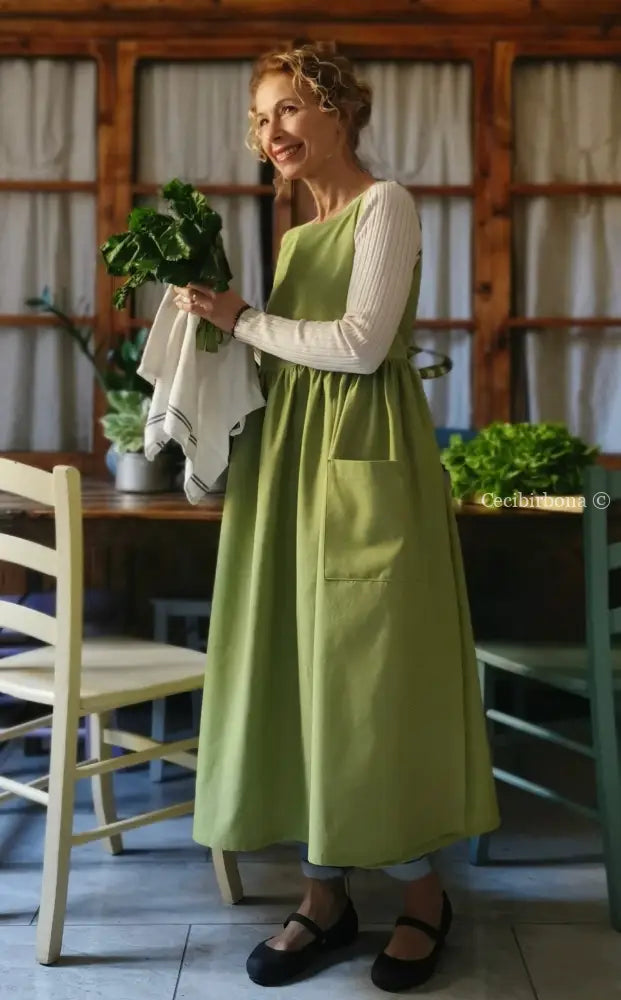 Grembiule da cucina per donna in cotone verde (Rif. 95) grembiule donna tessuti moderni