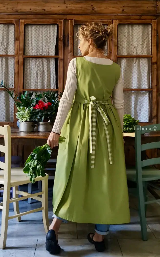 Grembiule da cucina per donna in cotone verde (Rif. 95) grembiule donna tessuti moderni