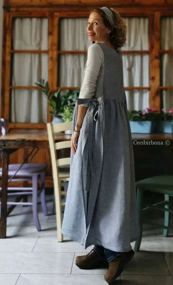 Grembiule da cucina per donna in lino azzurro (Ref. 89) grembiule donna tessuti moderni