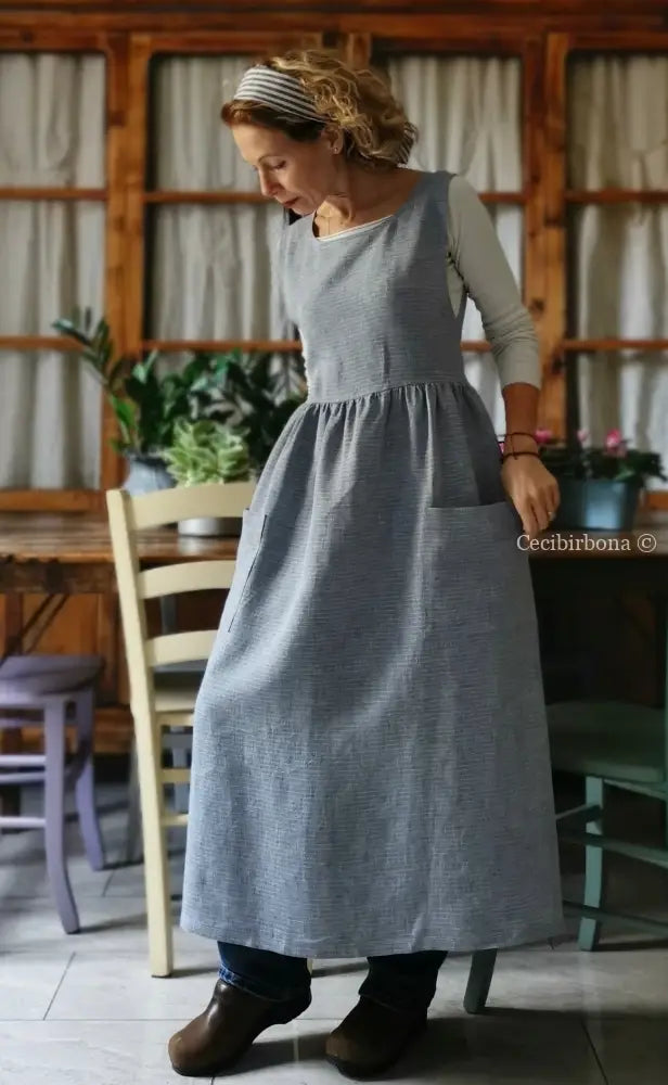 Grembiule da cucina per donna in lino azzurro (Ref. 89) grembiule donna tessuti moderni