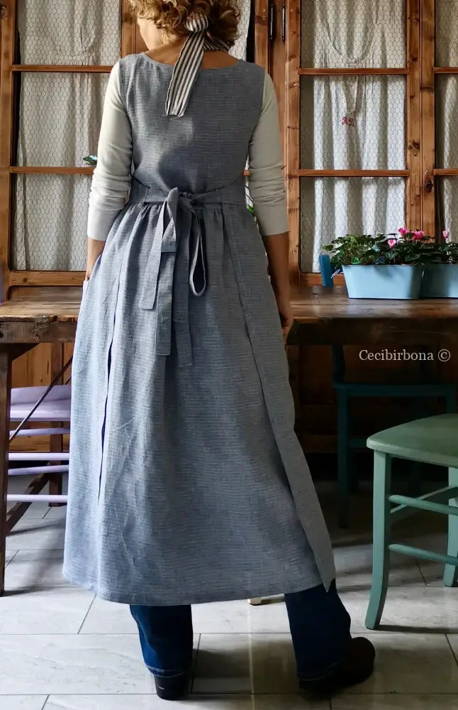 Grembiule da cucina per donna in lino azzurro (Ref. 89) grembiule donna tessuti moderni