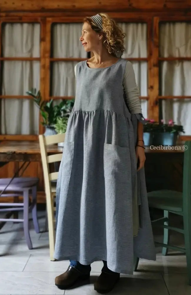 Grembiule da cucina per donna in lino azzurro (Ref. 89) grembiule donna tessuti moderni