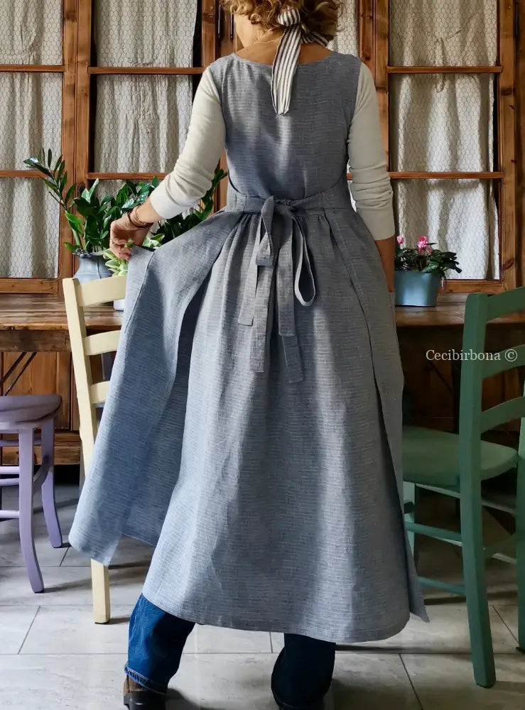 Grembiule da cucina per donna in lino azzurro (Ref. 89) grembiule donna tessuti moderni