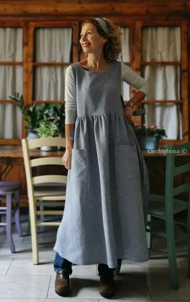 Grembiule da cucina per donna in lino azzurro (Ref. 89) grembiule donna tessuti moderni