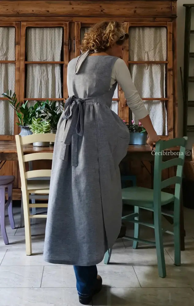 Grembiule da cucina per donna in lino azzurro (Ref. 89) grembiule donna tessuti moderni