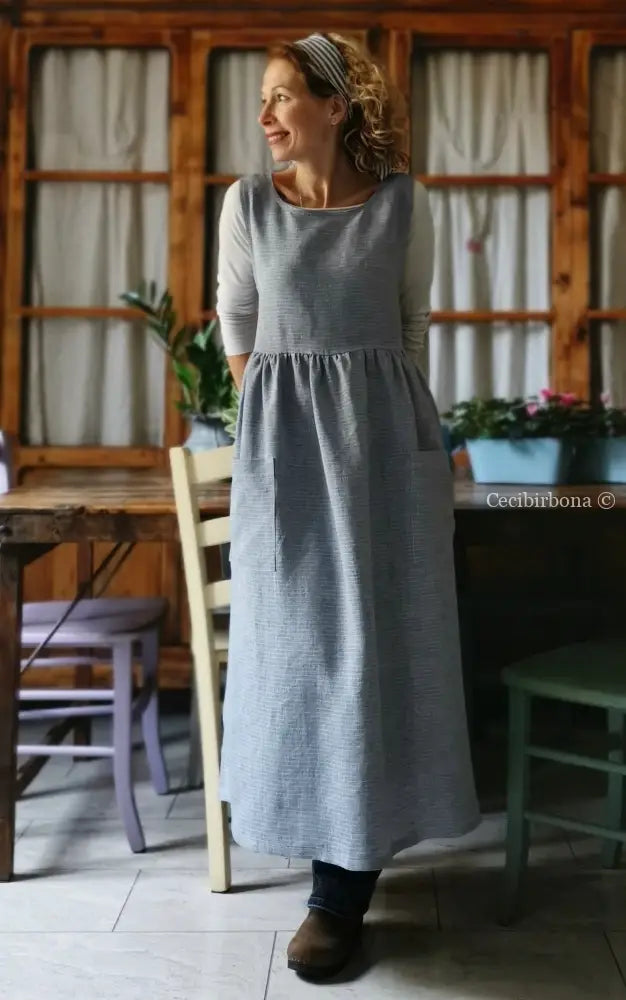 Grembiule da cucina per donna in lino azzurro (Ref. 89) grembiule donna tessuti moderni