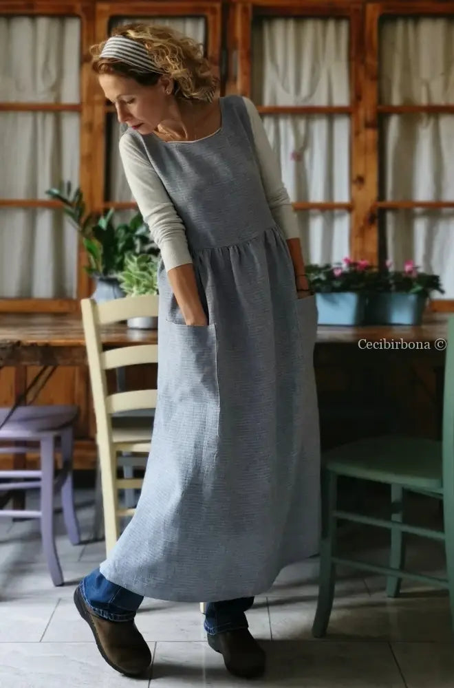 Grembiule da cucina per donna in lino azzurro (Ref. 89) grembiule donna tessuti moderni