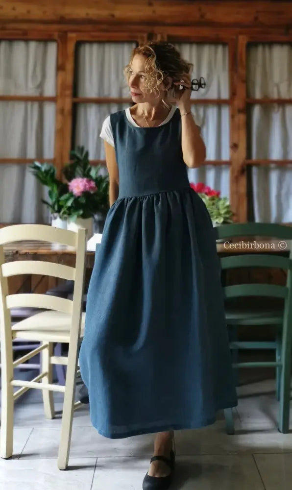 Grembiule da donna in lino blu azzurro (Rif. 64) grembiule donna tessuti moderni